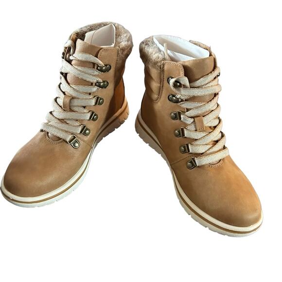 Cliffs by White Mountain Hallet Hiking Boot Bootie NEW Size 8 Wheat Tan Fur Trim - Picture 6 of 11